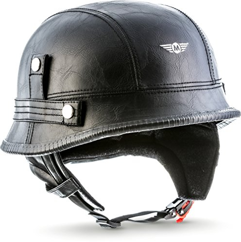 Moto Helmets® D33 „Leather Black“ · Brain-Cap · Halbschale Jet-Helm Motorrad-Helm Roller-Helm Scooter-Helm Bobber Mofa-Helm Chopper Retro Cruiser Vintage Pilot · Schnellverschluss Tasche L (59-60cm)