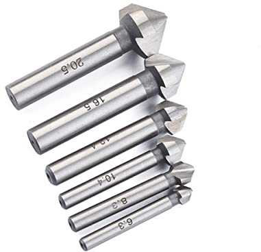 6 Pcs Cobalt Steel Single-End Countersink Chamfer Tool Deburring Tool Set Round Shank for Cutting Holes in Plastic Copper Aluminum Plate Insulation Boards PVC Sheet