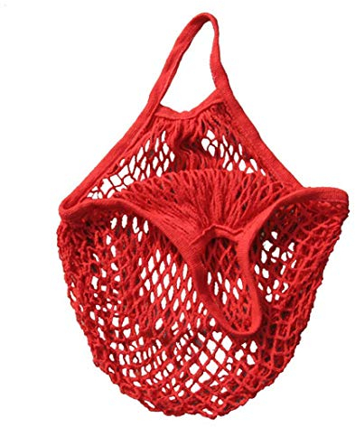 réutilisable Grand filet Filet Sac de courses Portable Shopping Tote Sac à main Cordon Sac à provisions Fruits Sac de plage Jouets de stockage, Coton, Red, Taille M