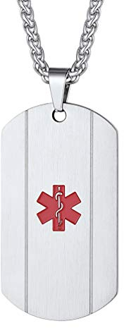 PROSTEEL ID Dog Tag Kette personalisiert Medical Alert Halskette mit Erkennungsmarke Name Texte Gravur Edelstahl SOS Notfall ModeSchmuck Accessoireidee für für Patienten Diabetes Typ 1/2
