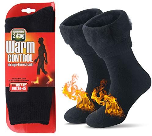 JARSEEN Warme Winter Thermosocken mit Vollplüsch und Wolle Dicke Weiche Stiefel Socken Damen Herren (39-45, Neu Schwarz)
