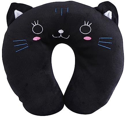 Cuscino collo per animali, cuscino a pelo da viaggio moderno in cotone PP a forma di U da riposo Cuscino giocattolo Cuscini decorativi per la casa(Gatto nero)
