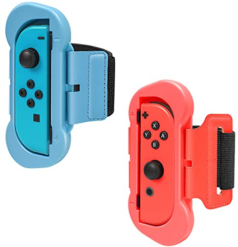 FYOUNG Armband für Just Dance 2025 2024 2023 2022 2021, 2 Pack Verstellbare Elastische Armbänder für Zumba Kompatibel mit Nintendo Switch/Switch OLED - Blau/Rot
