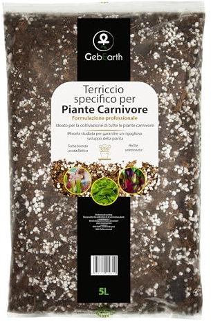 GebEarth® | Terriccio Piante Carnivore | pH Acido 3,9 | Miscela Professionale con Torba Bionda Acida di Sfagno e Perlite Espansa | Adatto a tutte le specie di Piante Carnivore [5L]
