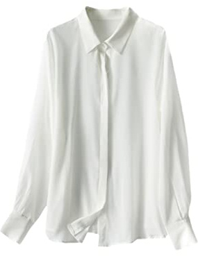 Camicie da donna in seta 100% vera seta tinta unita a maniche lunghe camicette a bottone 2022 Primavera Estate Ufficio Lady Top Bianco XL