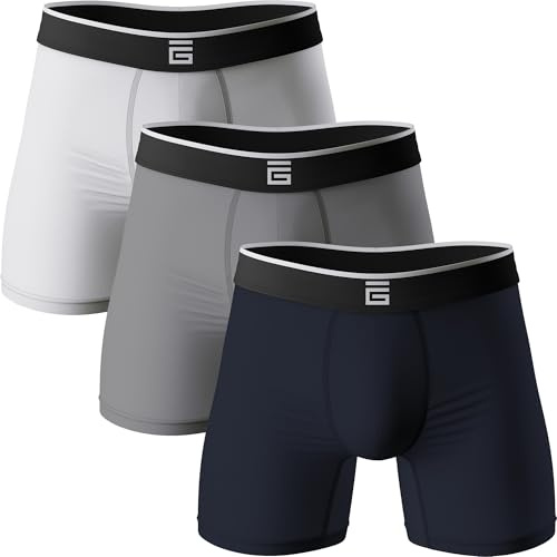 Giovici boxershorts för män bambu anti-skavning mjuka bekväma boxershorts längre ben – boxershorts multipack – fukttransporterande teknik, Blå, vit, grå, M