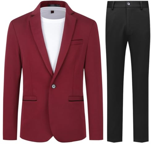 Allthemen Mens 2 Piece Suit 1 Button Suit Jacket Trousers Red 2 XXL