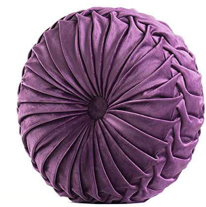 Fouriding Round Throw Pillow for Couch Decorative 15X15 Pumpkin Round Velvet Cushion for Sofa Bed Chair Floor Car Decorative (Purple)