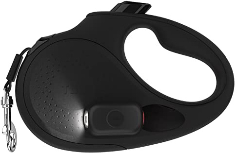 TUG Oval 360° Tangle-Free Retractable Dog Leash | Flashlight Included | Integrated Waste Bag Dispenser Pocket (Small, Black)