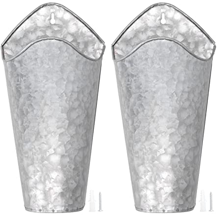 MISNODE 2 PCS Fer Art Jardinière Murale Suspendue Pot De Fleurs Moderne Mur Jardinières Mur Vase Seaux en Métal Suspendus Pot De Fleurs pour La Maison Intérieur Extérieur Décoration 9x15x30cm