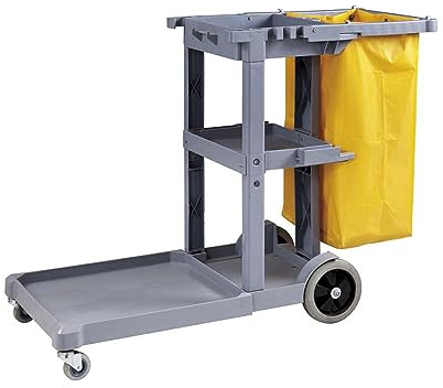 Chariot d'entretien de taille standard avec porte-serpillère | Chariot de nettoyage polyvalent avec sac en tissu amovible | Chariot utilitaire de concierge roulant | Chariot de nettoyage commercial