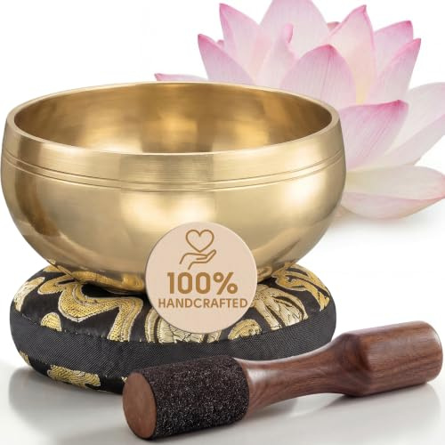 Ciotole Tibetane dal Design Autentico e Semplice – Campana Sonora & Ciotola da Meditazione con Cuscino – Decorazioni Spirituali – Set Regalo Mindfulness – Strumenti di Guarigione dei Chakra