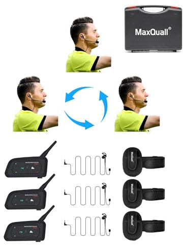 Maxquall Referee Headset, Referee Communication System Sets 3 Person Full Duplex Football Wireless Bluetooth Headsets for Official Volleyball Football Soccer Handball Coach (3V4(R Earphone))