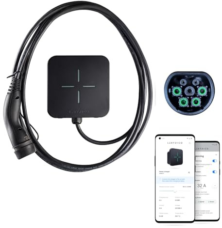 LEKTRI·CO Home Borne de Recharge Intelligente pour VE avec Wi-FI, câble sécurisé Type 2 avec obturateur de 5 m, 6A-32A, triphasée 22 KW, Borne de Recharge pour VE, App Mobile, Protection IP54
