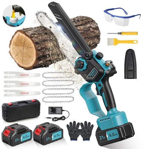 Mini Chainsaw, 8000mAh Brushless Mini Chainsaw Cordless Compatible with Makita Batteries, Automatic Lubricator 1000W Battery Chainsaws, 6 Inch Small Electric Chain Saw with 3 Chains for Cut Wood Tree