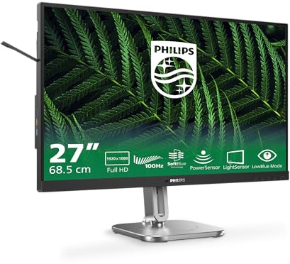 Philips 27B2G5200-27 Zoll Full HD Monitor, höhenverstellbar, Lautsprecher, Adaptive Sync (1920x1080, 75 Hz, 1x D-Sub, 1x HDMI 1.4, 1x DisplayPort 1.2, USB Hub) dunkel/grau