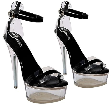 AOKWAWALIY 1 Paire Sandales à Talons Hauts En Cristal Sandales Fantaisie Pour Femme Habillée Talons Compensés Chaussure De Soirée En Plein Air Femmes Chaussures Sandales Tige : Pvc Black