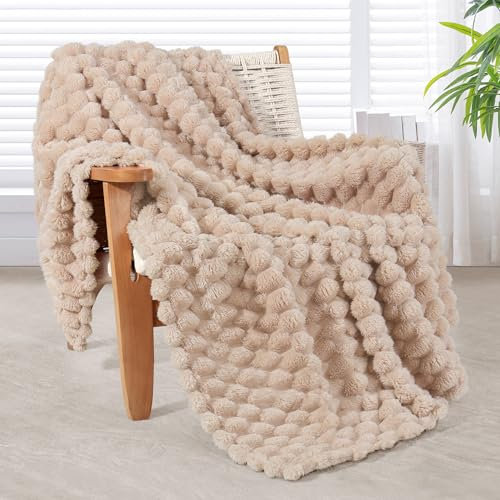 Whale Flotilla Manta de Abrazo Mullida con Patrón Jacquard 3D, Exquisita y Cálida Manta de Salón Manta de Sofá para Todas las Estaciones, 130x150 cm, Camel