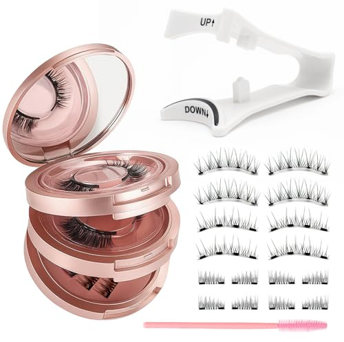 Wimpern Magnetische,4 Paare Magnetische Wimpern Magnetwimpern Natürlicher Look Magnetic Lashes, Ohne Eyeliner Oder Kleber mit Wimpernzange Wimpernbürste Magnetic Lashes Set Geschenke für Frauen