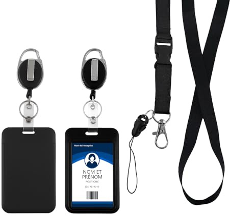 Zeeorymn Porta Badge titulares con cordón,Llavero Retractil, Ideal para ID Card Badges Holder para Tarjeta Escuela,Oficinas,Crédito,Tráfico,Negro