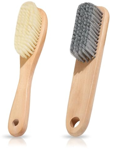 2 Stück Schuhbürste, Holzgriff Schuhputzbürste Sneaker Schuhbürsten Weiche Borsten Schuh Bürste für eine Schonende Reinigung von Textil Schuhe Kleidung, Kann Suspendiert