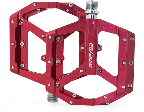 Gineyea Mountain Bike Pedals, Aluminum Alloy Flat Platform, 9/16 Sealed Bearing, Lightweight Bike Pedals for MTB BMX Road Bicycle (Red)