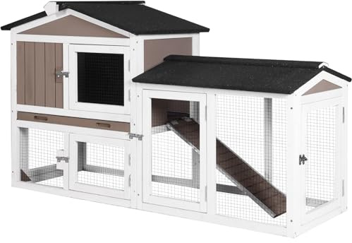 GUTINNEEN Small Chicken Coop for 1–2 Chickens, Expandable Outdoor Rabbit Hutch with Roof, Leakproof Tray,Multiple Doors,57 L x 21 W x 33 H, for Chickens, Bunnys Guinea Pigs, Beginner-Friendly