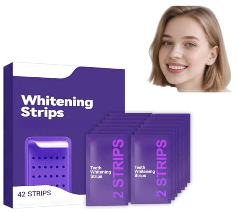 Strisce Sbiancanti Denti - Whitening Strips Senza Perossido per Denti Sensibili, Risultati in 7 Giorni, Sbiancamento Professionale a Casa, Rimuove Macchie Caffè/Vino/Fumo, Sicure per lo Smalt (42pcs)
