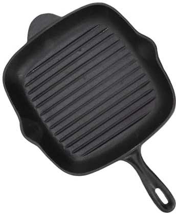 Phefop Padella Griglia in Ghisa, Padella Quadrata Antiaderente per Grigliare Bistecche e Gamberetti, Ideale per Cucinare Interni Ed Esterni (28CM)