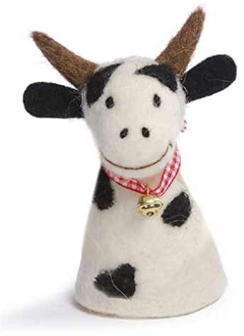 Baden dekorativer niedlicher Eierwärmer Kuh gefleckt mit Glöckchen aus Filz (2)