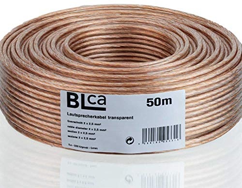 DCSk BLca – 50m - 2 x 2.5mm² - Cable para altavoces – Cable CCA para altavoces, Adecuado parapara receptores, sistemas estéreo, audio y Hifi, Transparente