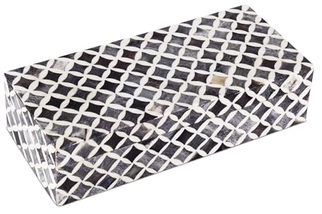 Handicrafts Home White Handmade Keepsake Organizer with Lid Decorative Storage Box- Star Pattern Collection Memories Holder for Jewelry, Photos & Cards- Home Decor Accents- Bone & Resin Inlay-10x4x2.5