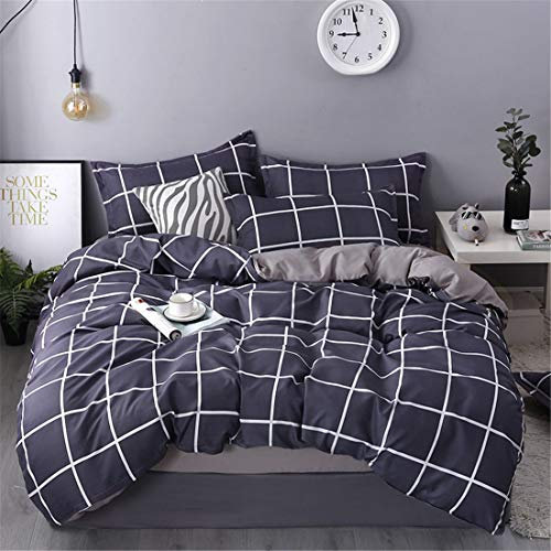 FANSU Bettwäsche Set Bettbezug-Set, 4 Teilig Bedding Microfaser Bequem Weich Haltbar Enthalten Bettlaken Kissenbezug Hohe Qualität Einzelbett Doppelbett King Size (150x200cm,Gitter)
