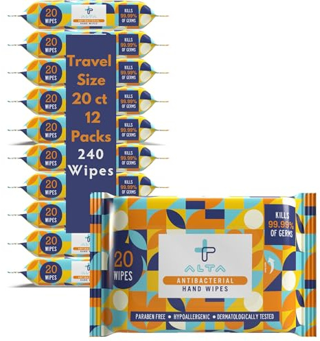 ALTA + Alcohol Free Hand Sanitizing Wipes, Travel Size, 20 Wipes, 12 Packs, Total 240 Pieces