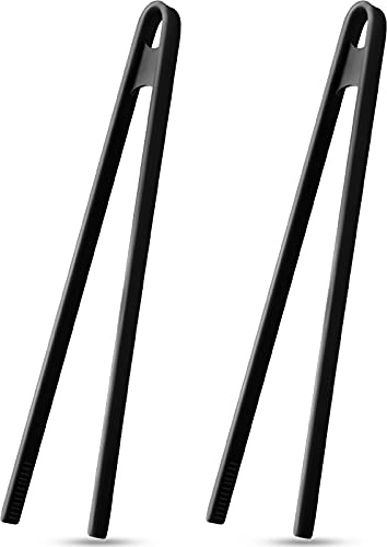 Patelai 2 Pcs 11.8 Inch Silicone Tongs for Cooking Silicone Tweezer Trivet Toaster Tongs Long Heat Resistant Kitchen Grilling Serving Utensils for Food BBQ, Pan Fried Steak, Salad(Black)