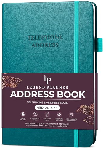 Legend Planner Address Book with Alphabetical Tabs –Telephone Contacts Book for Phone Numbers, Addresses, Passwords, Medium (Dark Teal)