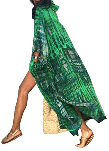 JIACUO, cárdigan de Kimono con Capucha y Estampado de teñido Anudado Bohemio para Mujer, bañador de Manga Larga con Abertura Frontal, bañador con Abertura Lateral, Ropa de Playa con Bolsillos