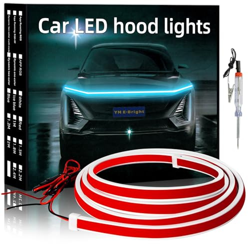 Bande de lumière de Capot LED, Voiture LED Bande de lumière, imperméable à l'eau Flexible drl Dynamic Scan Start hoodbeam Kit, Feux de Jour pour Voiture, Camion, 12V 59 inch, Bleu Glace, 1 Set