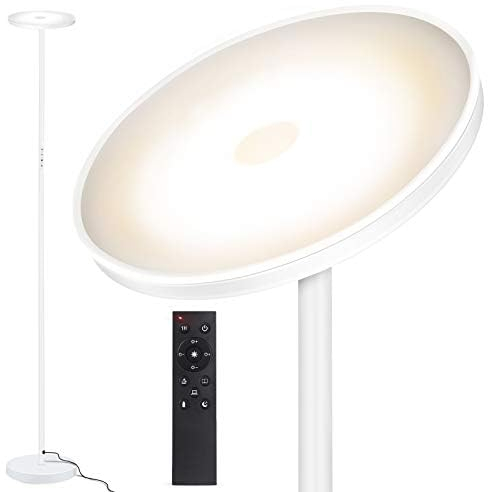 OUTON Stehlampe LED Dimmbar 30W 3000Lumen, Moderne Deckenfluter Stehleuchte Stufenlos mit 4 Farbtemperaturen, Fernbedienung & Touch-Steuerung, 1H Timer für Wohnzimmer Schlafzimmer Büro, Weiß