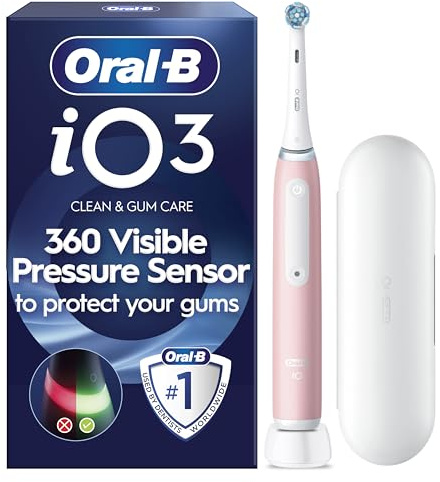 Oral-B iO3 Electric Toothbrushes Adults, 1 Toothbrush Head and Travel Case, 3 Modes with Teeth Whitening, 2 Pin EU Plug, Pink