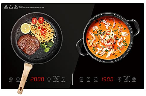 Panana Electric Induction Hob Portable Digital Touch 9 Power Level Double Cooker Hot Plate 2 Rings Cooktop, Black