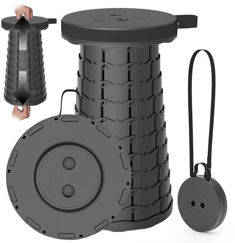 PLOGGING Tragbarer Teleskophocker，Tragbarer Klapphocker， einziehbarer Klapphocker für Camping，Angeln，Reisen, Grillen，Wandern,erstellbare Klapphocker,Faltbarer Hocker，Belastung 200kg mit Karabiner