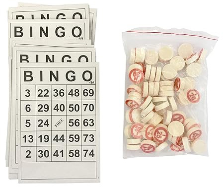 Reicyfang Classic Bingo Game, Wooden Bingo Set Includes 40 Bingo Number Cards and 75 Chess, Game of Chance for Family Party Kids Adults Holiday Activities