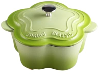 Braising Pans 22cm Flower Type Cast Iron Enamel Pot Soup Pot Enamel Thickened Small Saucepan Non Stick Sauce Pan Induction Cooker Casserole Dish (Color : Blue)(Green)