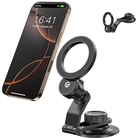 GuMosh para Soporte Movil Coche para Tablero, Pantalla Tesla, 【Brazo de Aleación de Aluminio Plegable】 Soporte Magnetico Movil Coche, Soporte para Automóvil para i-Phone 16 15 14 13 12 Series