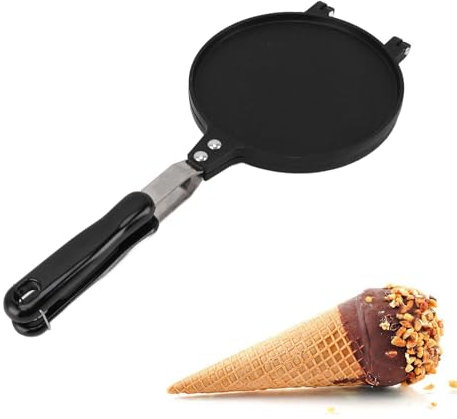 Gaufrier à Cornets de Glace, 16.5cm Machine à Cornets de Crème Glacée en Alliage Aluminium, Antiadhésif Multifonctions Outil de Cuisson pour Desserts à Cônes
