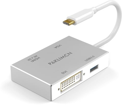 USB C to HDMI DVI VGA USB 3.0 Adapter,USB 3.1 Type-C 4in1 Hub to HDMI DVI 4K VGA USB Adaptor Converter (Thunderbolt 3 Compatible), USB-C Adapter for MacBook/MacBook Pro air/Surface pro