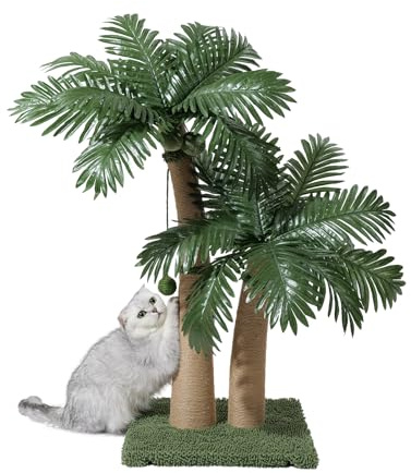 Palm Tree Cat Scratching Post, 36'' Cat Scratcher Post with Natural Sisal Rope, 5 Interactive Balls and 2 Curved Design Scratching Posts for Indoor Cats Adults and Kittens, Multi-Combinable (Style C)