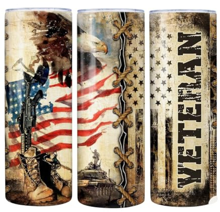 Veteran Eagle American Flag Tumbler Sublimation Wrap - Patriotic Ready to Press Sublimation Transfer for Tumbler- 20 oz Straight, Military, Memorial Day