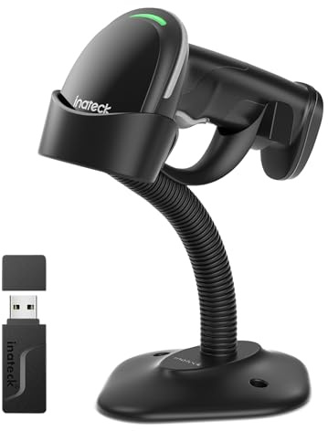 Inateck 2D Lettore Barcode Wireless con Supporto Intelligente, Lettore Codice a Barre Bluetooth, Barcode Scanner con App e SDK, Pistola Barcode con Batteria da 2600mAh, BCST-35